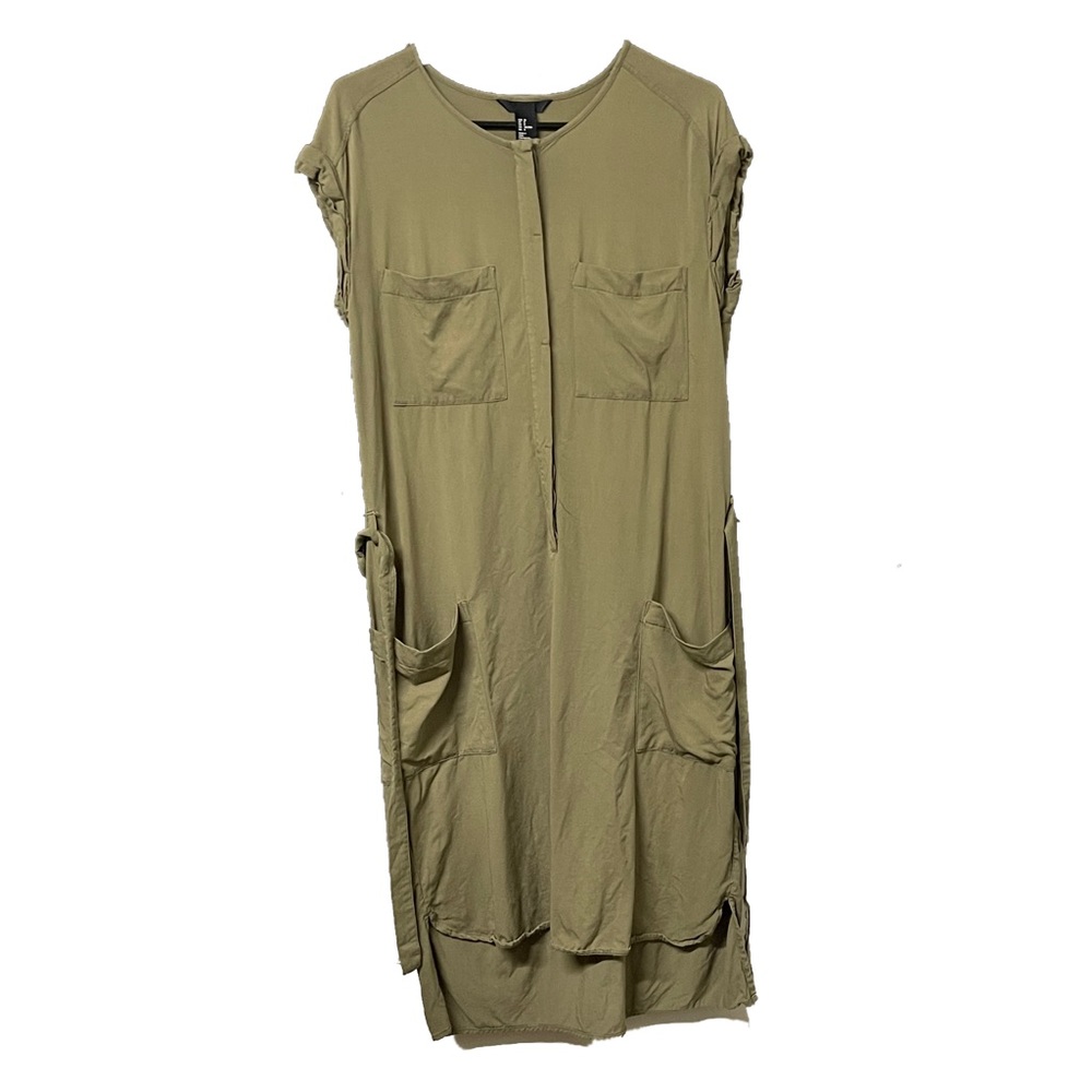 H&M Shirt Dress Tie Belt Dark Khaki Green Women's Size 8